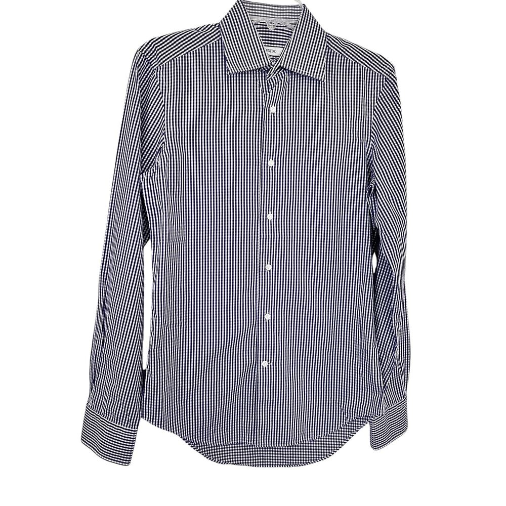 Valentino Tailored Fit Purple White Gingham Check Long Sleeve Button Up Shirt